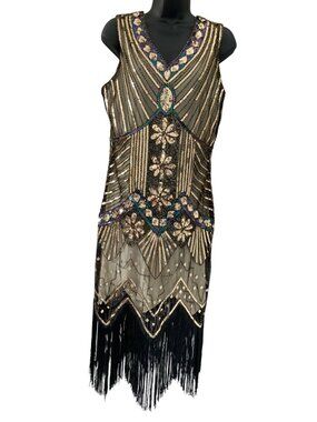 Rorox flapper dress NEW Med 38ch  32w 38/40 hip longest 46' long